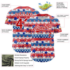 Maxcorners Custom Royal Red-White 3D American Flag Patriotic Premium Baseball Shirt LM0210