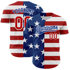 Maxcorners Custom Royal Red-White 3D American Flag Patriotic Premium Baseball Jerseys LM0210