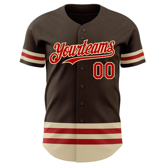 Maxcorners Custom Brown Red-Cream Line Authentic Baseball Jersey LM2605