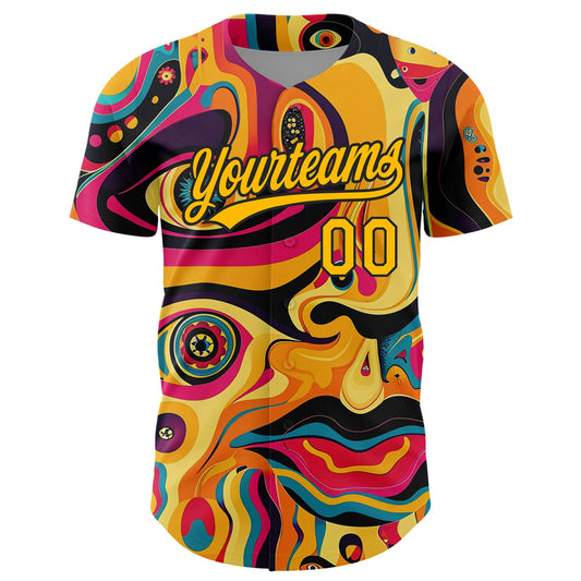 Maxcorners Custom Gold Black 3D Pattern Design Abstract Painting Authentic Baseball Jersey LM2605