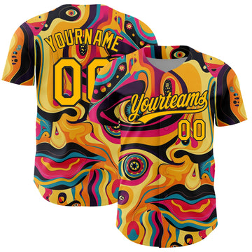 Maxcorners Custom Gold Black 3D Pattern Design Abstract Painting Authentic Baseball Jersey LM2605
