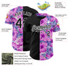 Maxcorners Custom Pink Black-White 3D Pattern Design Tropical Flower And Hawaii Palm Leaves Authentic Baseball Jersey LM2605