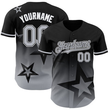 Maxcorners Custom Black Gray-White 3D Pattern Design Gradient Style Twinkle Star Authentic Baseball Jersey LM2605