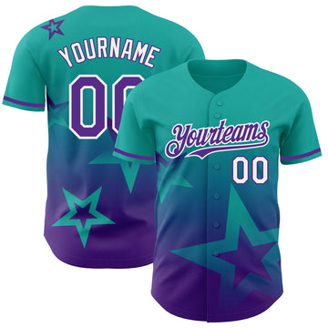 Maxcorners Custom Aqua Purple-White 3D Pattern Design Gradient Style Twinkle Star Authentic Baseball Jersey LM2605