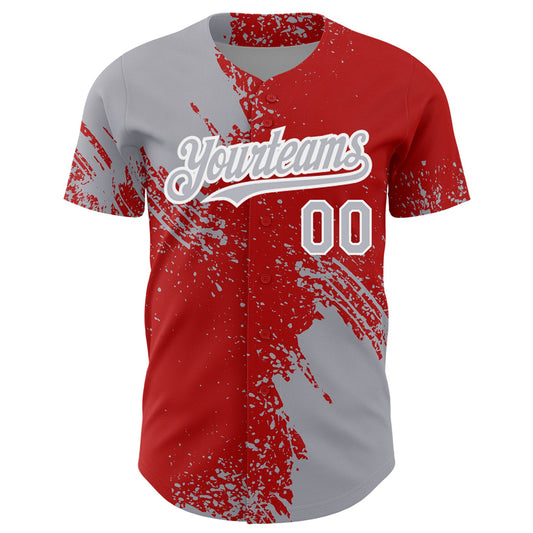 Maxcorners Custom Gray Red-White 3D Pattern Design Abstract Brush Stroke Authentic Baseball Jersey LM2605