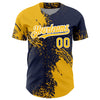 Maxcorners Custom Gold Navy-White 3D Pattern Design Abstract Brush Stroke Authentic Baseball Jersey LM2605