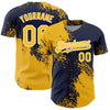 Maxcorners Custom Gold Navy-White 3D Pattern Design Abstract Brush Stroke Authentic Baseball Jersey LM2605