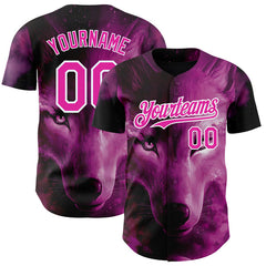 Maxcorners Custom Pink White 3D Pattern Design Animal Wolf Authentic Baseball Jersey LM0609