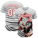 Maxcorners Custom White Red 3D Pattern Design Animal Wolf Authentic Baseball Jersey
 LM0609