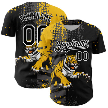 Maxcorners Custom Black Yellow-White 3D Pattern Design Animal Tiger Authentic Baseball Jersey LM0609