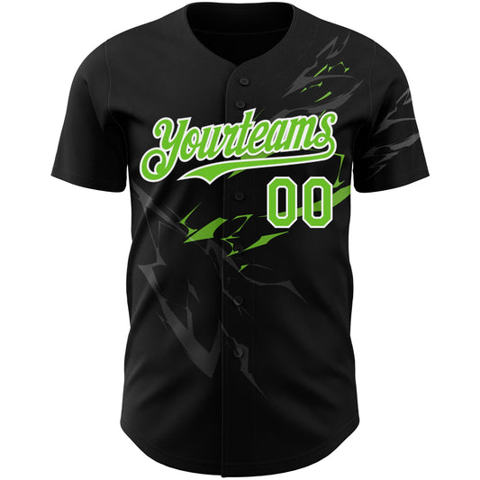Maxcorners Custom Black Neon Green-White 3D Pattern Design Lightning Authentic Baseball Jersey LM2605