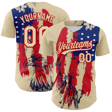 Maxcorners Custom Cream Red-Royal 3D Pattern Design American Spirit American Eagle And Stars Authentic Baseball Jersey LM2605