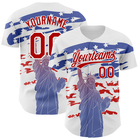 Maxcorners Custom White Light Blue-Pink Premium American Flag Fashion Baseball Jersey LM0210