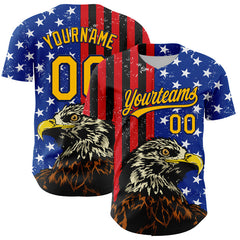 Maxcorners Custom Navy Gold-Red 3D American Flag Eagle And Star Authentic Baseball Jersey LM0609