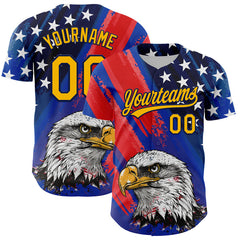 Maxcorners Custom Royal Gold Navy-Red 3D American Flag Eagle And Star Authentic Baseball Jersey
 LM0609