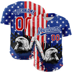 Maxcorners Custom White Red-Royal 3D American Flag Eagle And Star Authentic Baseball Jersey
 LM0609