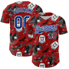 Maxcorners Custom Red Royal-White 3D Pattern Design American Eagle Authentic Baseball Jersey
 LM0609
