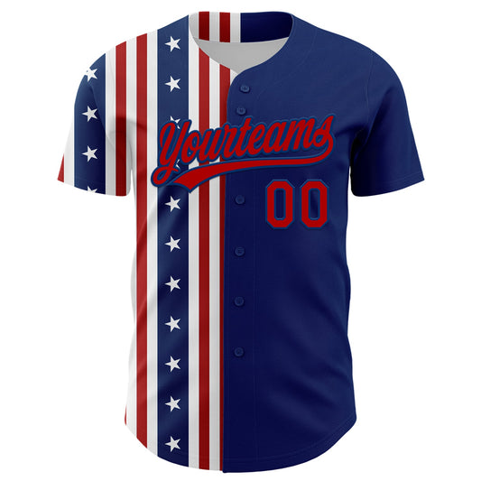 Maxcorners Custom US Navy Blue Red 3D American Flag And Star Authentic Baseball Jersey LM2605