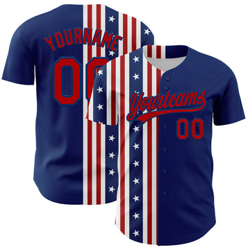 Maxcorners Custom US Navy Blue Red 3D American Flag And Star Authentic Baseball Jersey LM2605