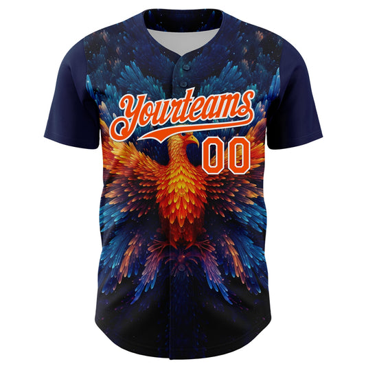 Maxcorners Custom Navy Orange-White 3D Pattern Design Rave Phoenix Authentic Baseball Jersey LM2605