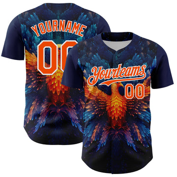 Maxcorners Custom Navy Orange-White 3D Pattern Design Rave Phoenix Authentic Baseball Jersey LM2605