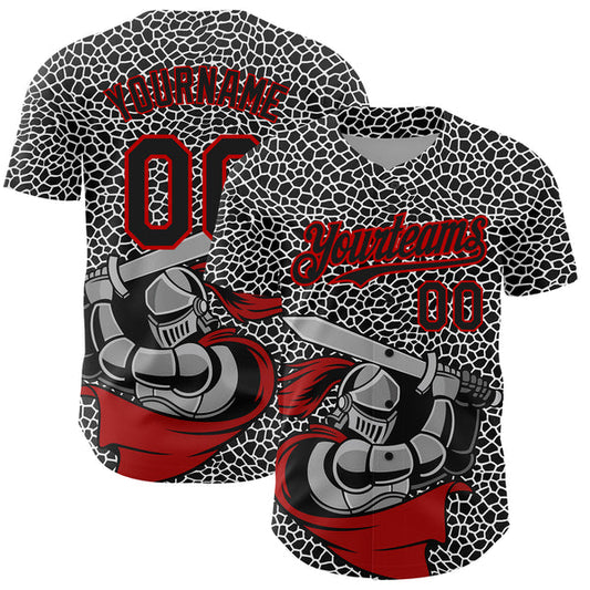 Maxcorners Custom Black Red-White 3D Pattern Design Knight Hero Art Authentic Baseball Jerseys
 LM0609