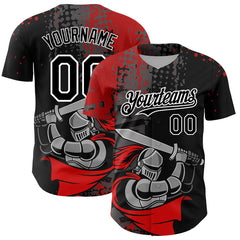 Maxcorners Custom Black Red-White 3D Pattern Design Knight Hero Art Authentic Baseball Jersey LM0609