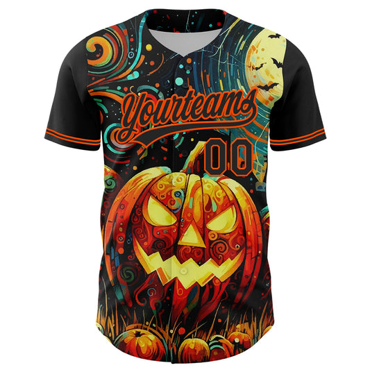 Maxcorners Custom Black Orange 3D Halloween Authentic Baseball Jersey LM2605