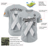 Maxcorners Custom Gray Black White 3D Lung Cancer Ribbon Authentic Baseball Jersey LM2605