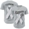 Maxcorners Custom Gray Black White 3D Lung Cancer Ribbon Authentic Baseball Jersey LM2605