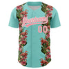 Maxcorners Custom Ice Blue Medium Pink-White 3D Tropical Hawaii Plant And Flamingo Authentic Baseball Jersey LM2605