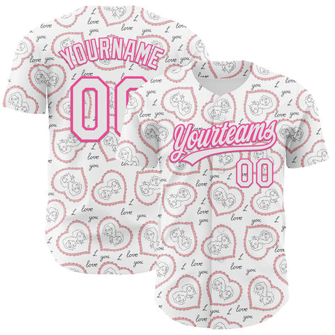 Maxcorners Custom White Pink 3D Pattern Design Mother's Day Love Authentic Baseball Jersey
 LM0609
