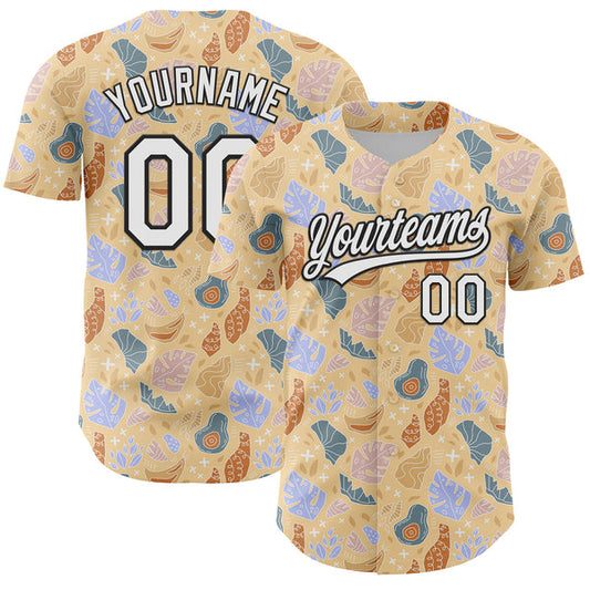 Maxcorners Custom Brown White-Black 3D Hawaii Tropical Palm Leaves Authentic Baseball Jersey LM0609