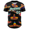 Maxcorners Custom Black White-Kelly Green 3D Mexican Festival Sombrero Cinco de Mayo Authentic Baseball Jersey LM2605