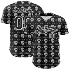 Maxcorners Custom Black White 3D Gothic Skull Authentic Baseball Jersey LM0609