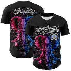 Maxcorners Custom Black White 3D Pattern Design Rave Psychedelic Elephant Authentic Baseball Jersey LM0609