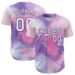 Maxcorners Custom Purple White 3D Pattern Design Constellation Space Galaxy Star Authentic Baseball Jersey LM0609
