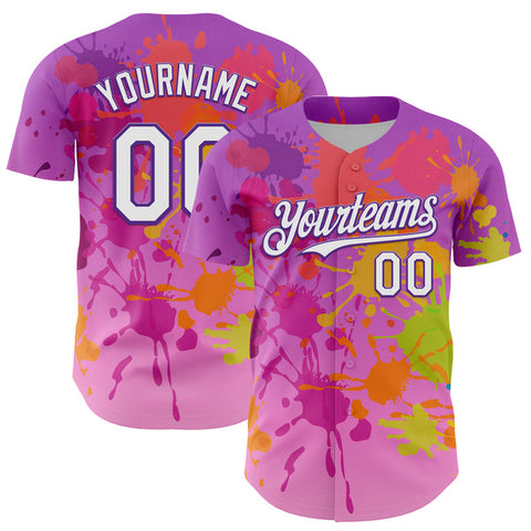 Maxcorners Custom Purple White 3D Pattern Design Graffiti Splash Authentic Baseball Jersey
 LM0609