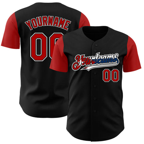 Maxcorners Custom Black Red White-Cuban Flag 3D Cuba Authentic Baseball Jersey
 LM0609