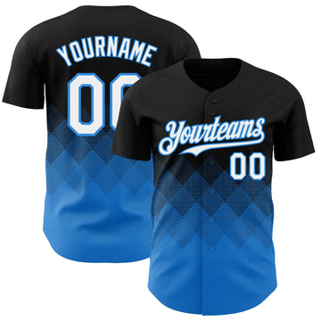 Maxcorners Custom Black White-Electric Blue 3D Gradient Square Shape Authentic Baseball Jersey LM2605