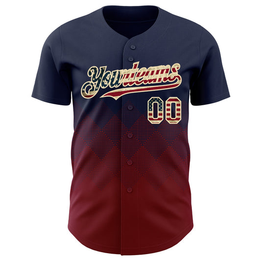 Maxcorners Custom Black Vintage USA Flag Olive-Cream Premium Gradient Fashion Baseball Jersey LM0210