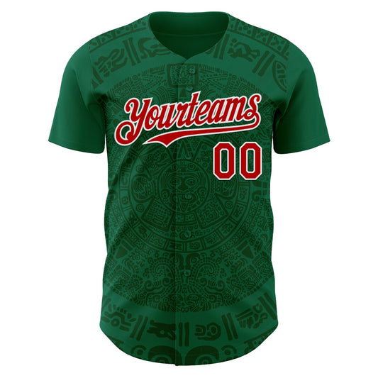 Maxcorners Custom Kelly Green Red Green-White 3D Mexico Authentic Baseball Jersey LM2605