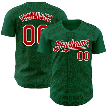Maxcorners Custom Kelly Green Red Green-White 3D Mexico Authentic Baseball Jersey LM2605