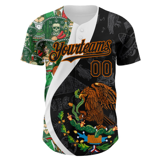 Maxcorners Custom Black Kelly Green Texas Orange-White 3D Mexico Authentic Baseball Jersey LM2605