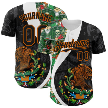 Maxcorners Custom Black Kelly Green Texas Orange-White 3D Mexico Authentic Baseball Jersey LM2605