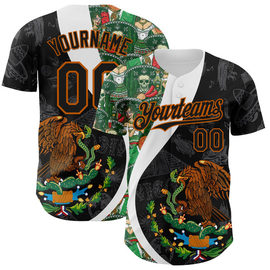 Maxcorners Custom Black Kelly Green Texas Orange-White 3D Mexico Authentic Baseball Jersey LM2605