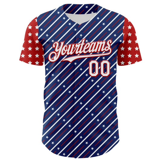 Maxcorners Custom White Fire Red 3D Patriotic American Flag And Statue of Liberty Premium Baseball Jersey LM0210