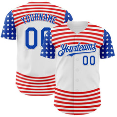 Maxcorners Custom White Thunder Blue-Red 3D Patriotic American Flag Premium Baseball Jersey LM0210