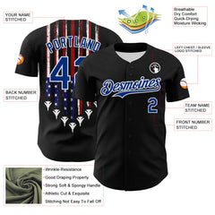 Maxcorners Custom Black Royal Red-White 3D Patriotic American Flag Premium Baseball Jersey LM0210
