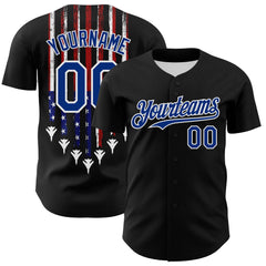 Maxcorners Custom Black Royal Red-White 3D Patriotic American Flag Premium Baseball Jersey LM0210